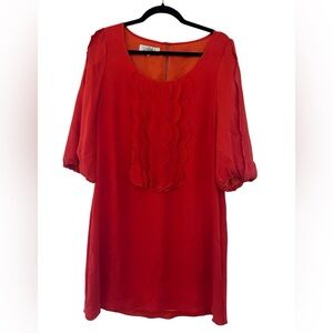 Tibi red long sleeve shirt silk shift dress